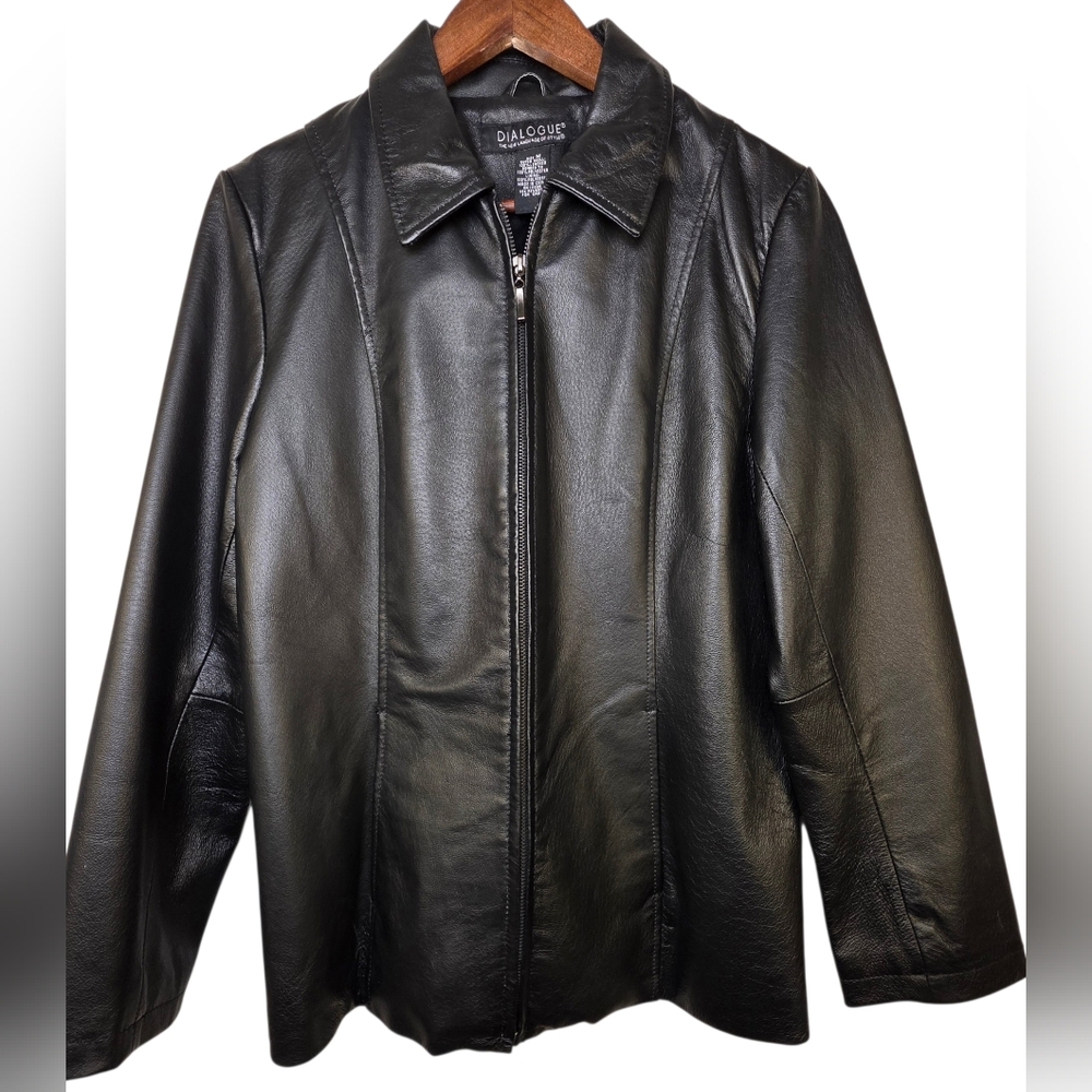 Dialogue Black Leather Zip-Up Jacket – Size M - Bikercore Y2K Style - Picture 8 of 17